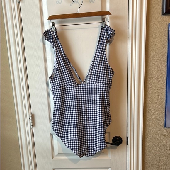 Kona sol Navy Gingham One-Piece Swimsuit resort vacation summer preppy - Picture 3 of 4